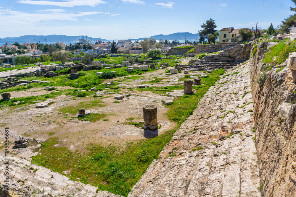 Fototapeta premium Archaeological site of Eleusis (Eleusina). The Telesterion was built in the Mycenaean period as a home for Demeter. Later on, it became the hall in which events dedicated to Demeter and Persephone