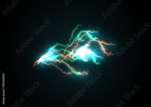 Bright branched green lightning