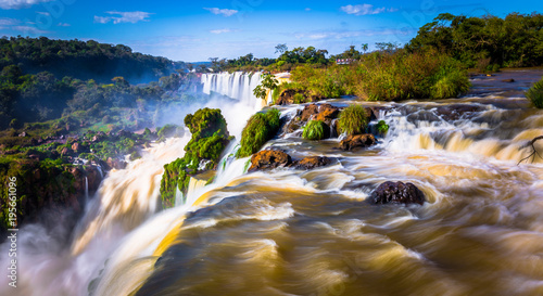 Puerto Iguazu - June 24, 2017: Landscape of the Iguazu Waterfalls, Wonder of the world, at Puerto Iguazu, Argentina photo