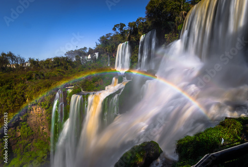 Puerto Iguazu - June 24  2017  Rainbow at the Iguazu Waterfalls  Wonder of the world  at Puerto Iguazu  Argentina