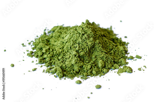 Matcha tea powder on a white background