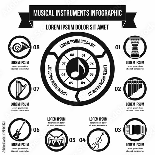Music instrument infographic concept, simple style