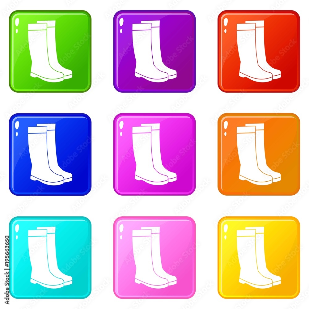 Rubber boots icons 9 set Rubber boots icons 9 set