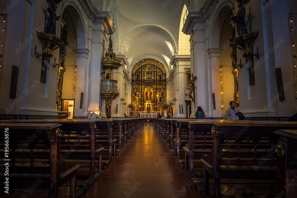 Buenos Aires - July 01, 2017: Inside the church of the Recoleta cemetery in Buenos Aires, Argentina