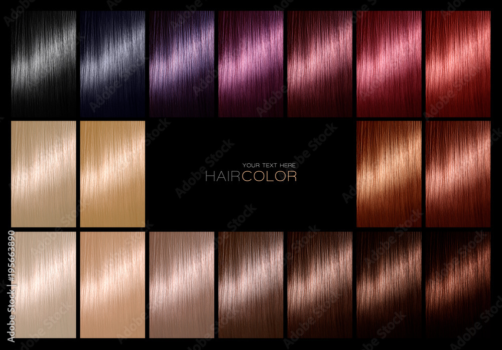 Hair color palette with a range of swatches - obrazy, fototapety, plakaty 