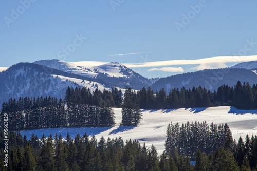 Fototapeta Naklejka Na Ścianę i Meble -  Diepolz - Winter - Berge - Nagelfluh - Mittag - Panorama - Allgäu