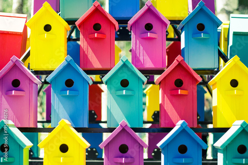 Fotografia A lot of colorful birdhouses