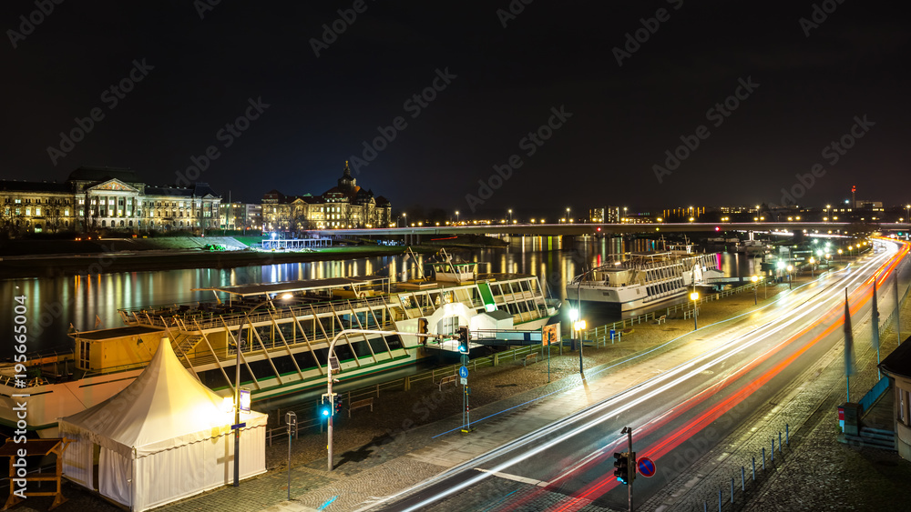 old German city of Dresden on the river Elbe at night old German city of Dresden on the river Elbe at night