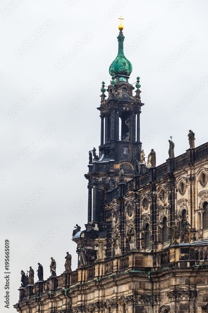 Old City, Dresden. An ancient clock tower of the Royal Palace. Ancient architecture of Germany