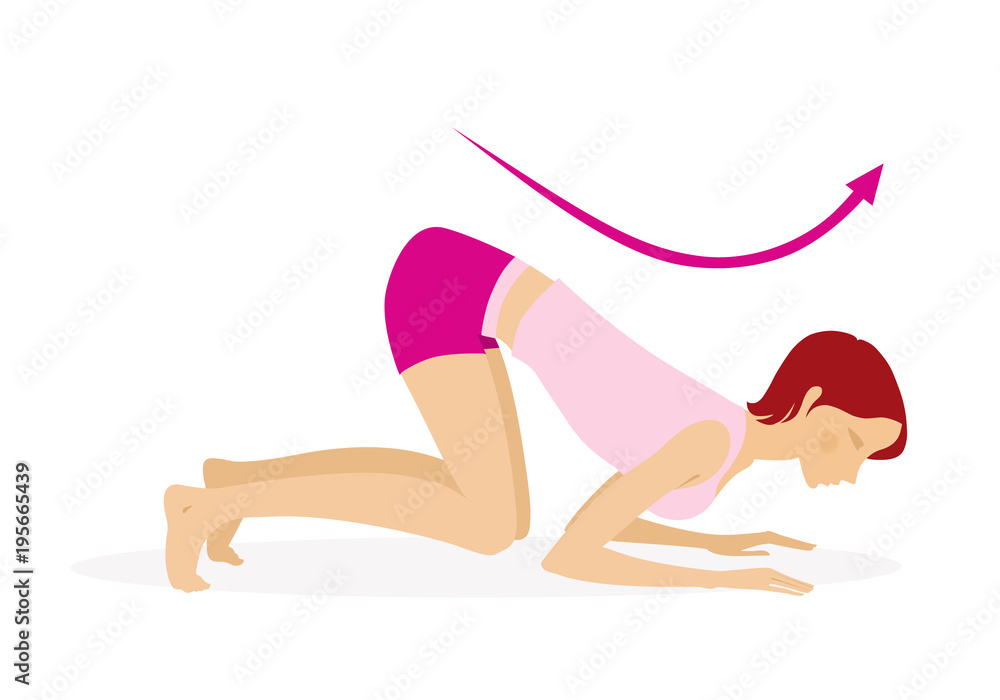 The style of the animal. Young girl doing yoga exercise 