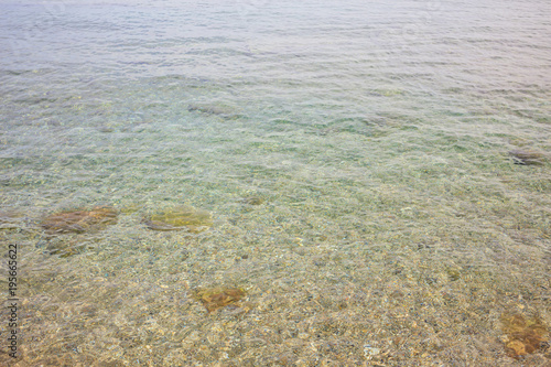 Clear sea surface background. Shallow water, above view