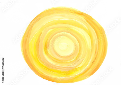 Abstract gouache drawing: yellow circle-sun.