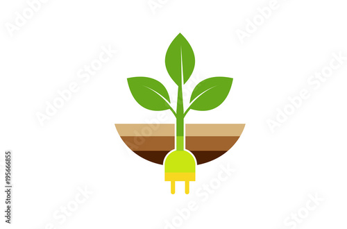 Creative Plug Planet Leaf Dirt Logo Symbol Design Illustration