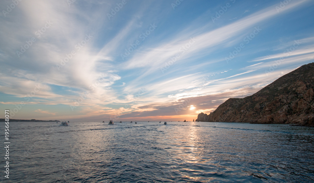 Fishermans sunrise view of Lands End in Cabo San Lucas in Baja California Mexico BCS