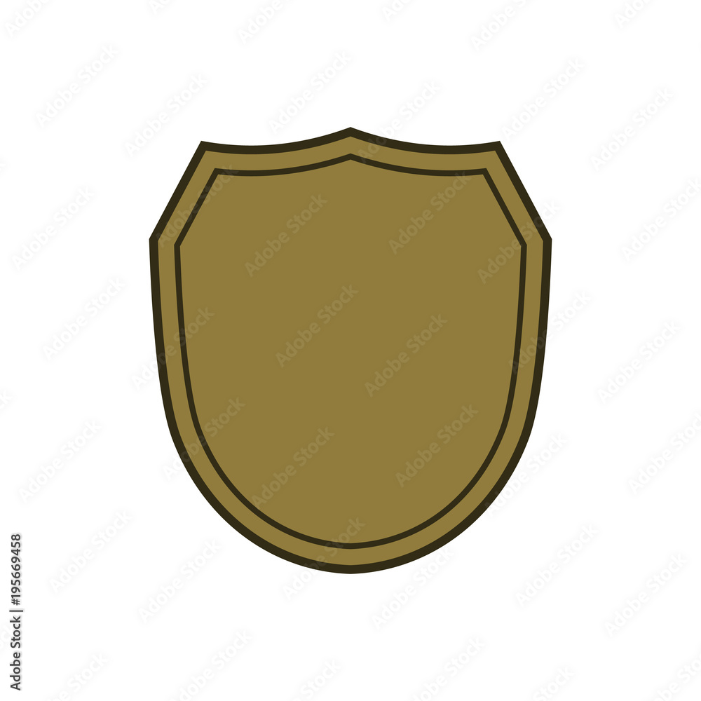 Shield shape gold icon. Simple flat logo on white background. Symbol of security, protection, safety, strong. Element badge for protect design emblem decoration. Vector illustration