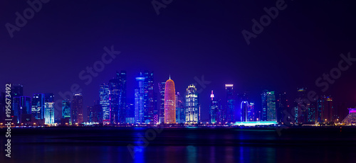 Night Al Dafna - seaside district of the Qatari capital Doha located on the Persian Gulf. photo