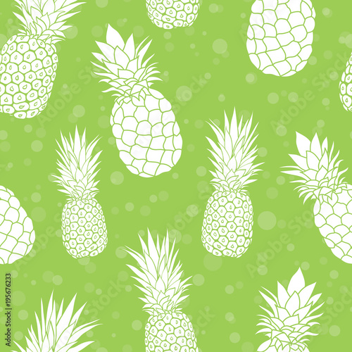 Vector green pineapples summer colorful tropical seamless pattern background....