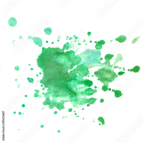 Watercolor texture stain with water color blots and wet paint green splashes of spray