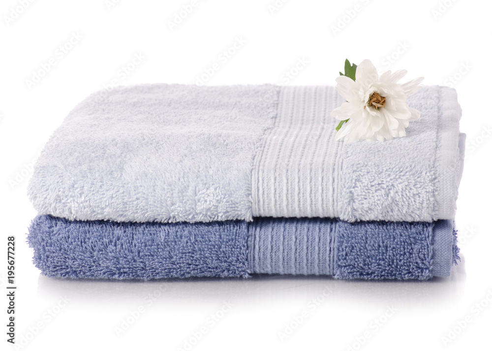 A stack set of towels blue flower A stack set of towels blue flower