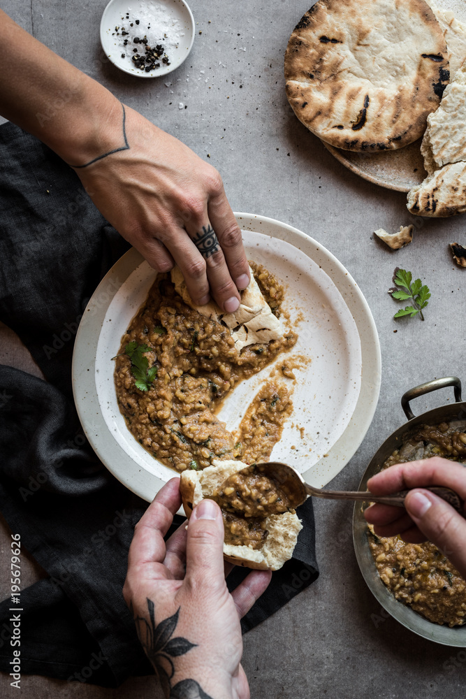 Eating Dal - Indian food Eating Dal - Indian food