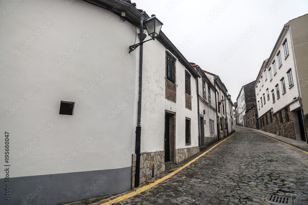 Ancient street in historic center of  Santiago de Compostela, Galicia, Spain.