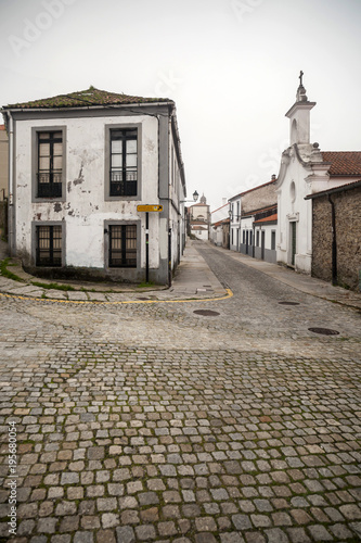 Ancient street in historic center of Santiago de Compostela, Galicia, Spain.