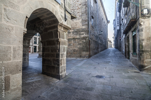 Ancient street in historic center of  Santiago de Compostela  Galicia  Spain.