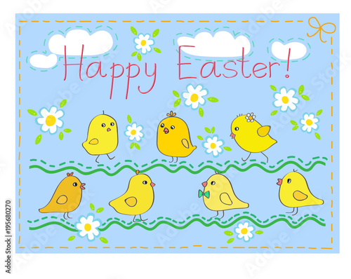 Happy Easter card with chickens