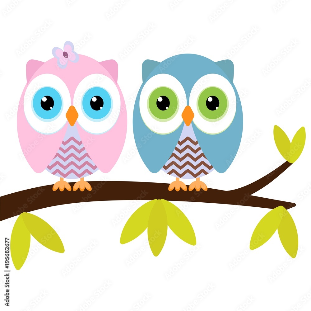 Naklejka premium two owls on a branch