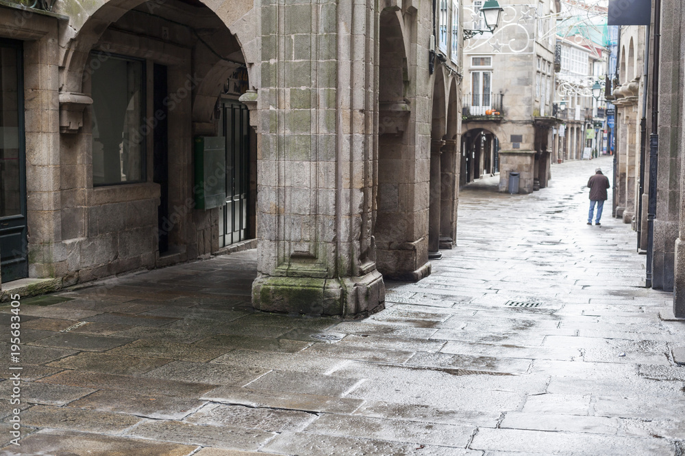 Obraz premium Street view, historic center of Santiago de Compostela,Spain.