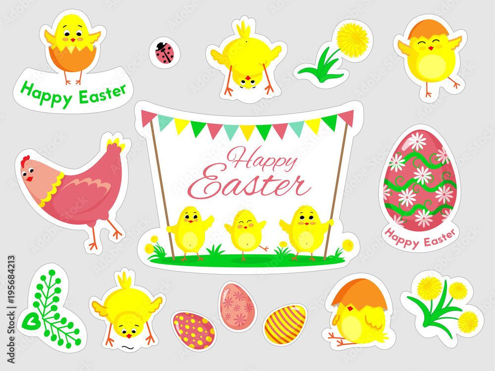Naklejka premium Beautiful set of Easter doodles in vector.