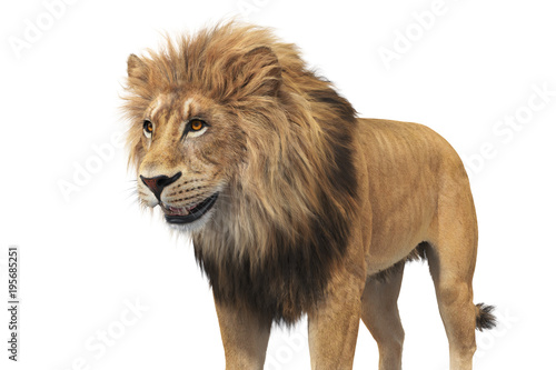 Lion beige fur majestic leader  close view. 3D rendering
