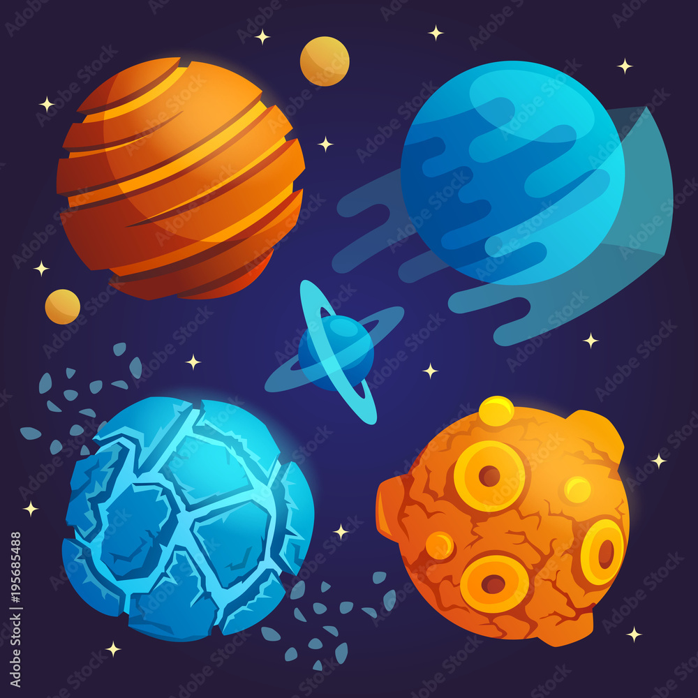 Obraz premium set of cartoon planets. vector illustration