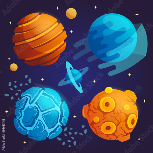 set of cartoon planets. vector illustration