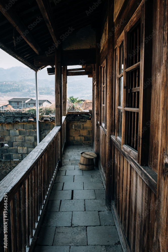 Wooden house view in one of the ancient villages of Xiamei, China Wooden house view in one of the ancient villages of Xiamei, China