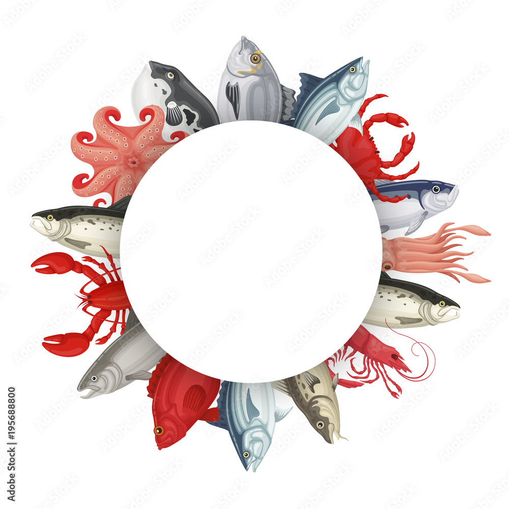 Obraz premium Seafood round banner