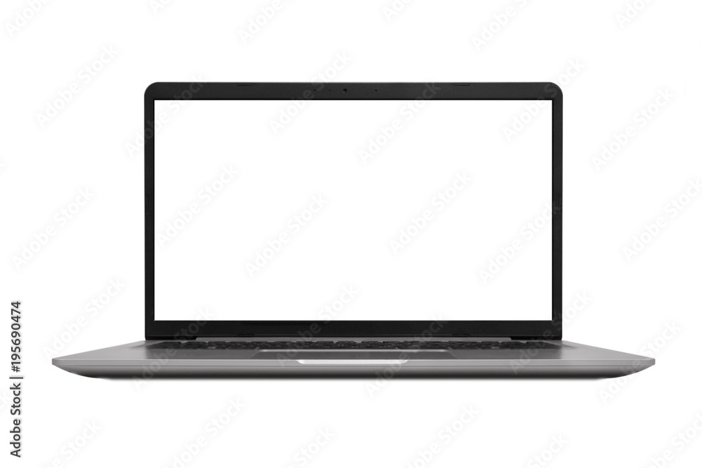 isolated front view of laptop computer with empty blank screen space isolated front view of laptop computer with empty blank screen space