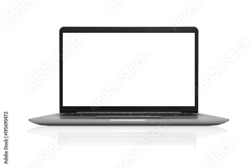 isolated front view of laptop computer with empty blank  screen space