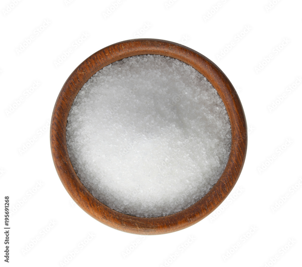 sugar in wood bowl on white background sugar in wood bowl on white background