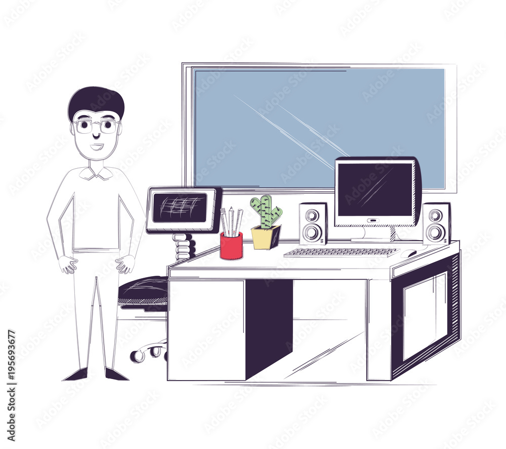 Sketch of man standing at the office over white background, colorful design vector illustration Sketch of man standing at the office over white background, colorful design vector illustration