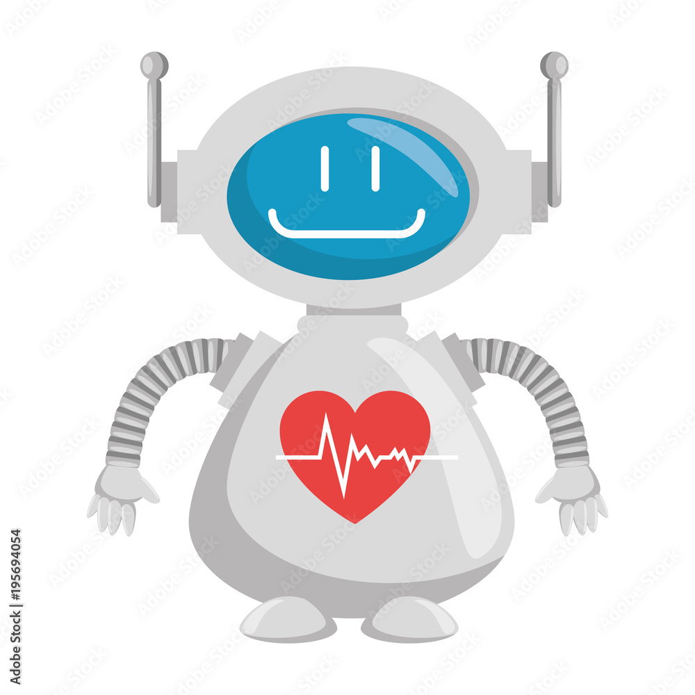 technological robot with heart cardio character icon technological robot with heart cardio character icon