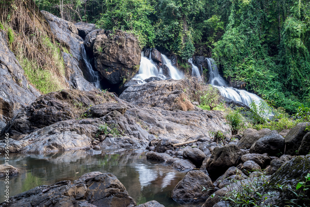 Long exposure picture of waterfall in the forest, blurred motion of water (Pha Suea National Park, Thailand) Long exposure picture of waterfall in the forest, blurred motion of water (Pha Suea National Park, Thailand)