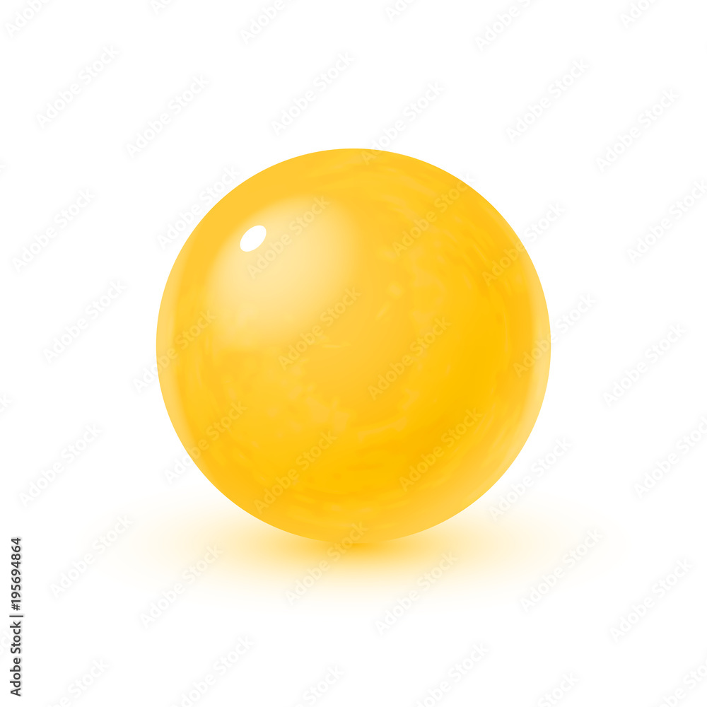 Realistic glass sphere with shadows, reflection of sky in mirror surface of yellow pearl Realistic glass sphere with shadows, reflection of sky in mirror surface of yellow pearl
