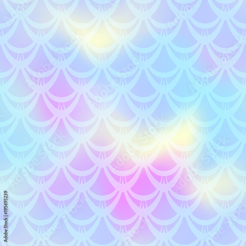 Blue pink yellow mermaid skin vector background. Pastel iridescent background. Fish scale pattern.