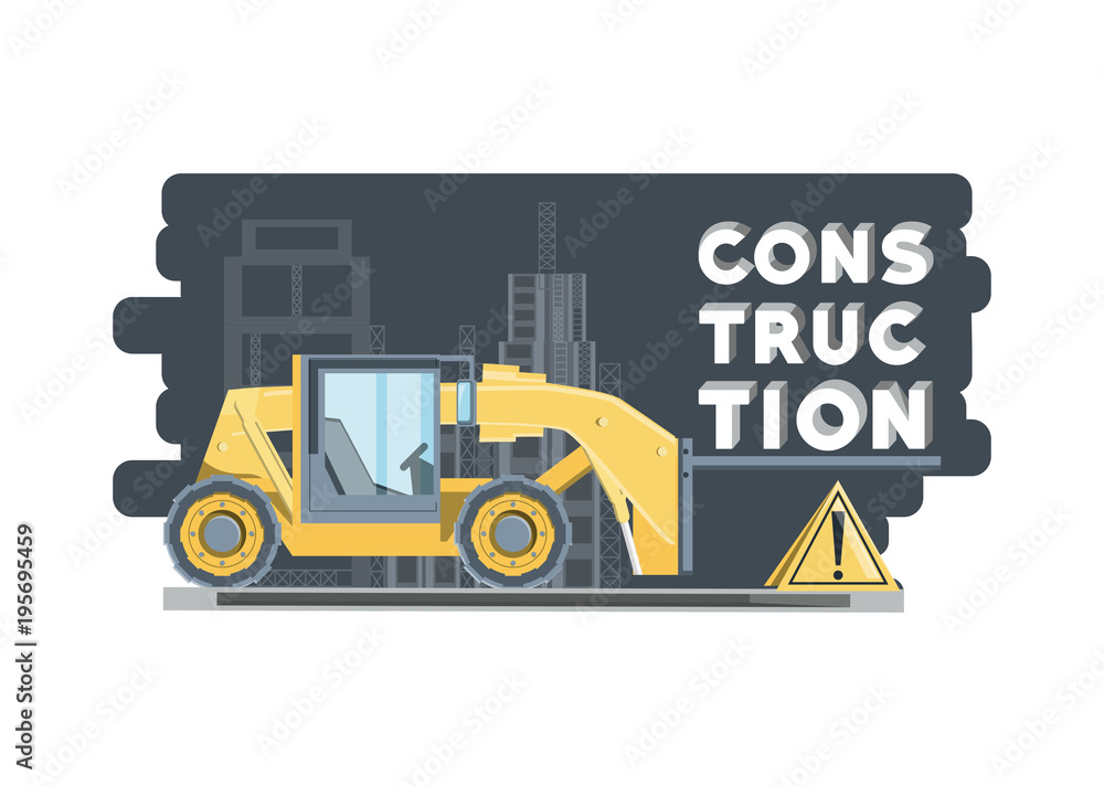 Construction forklift truck icon over whtie background, colorful design vector illustration
