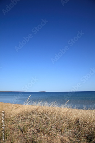 Lake Superior - Grassy shoreline and beach of a North American Great Lake.