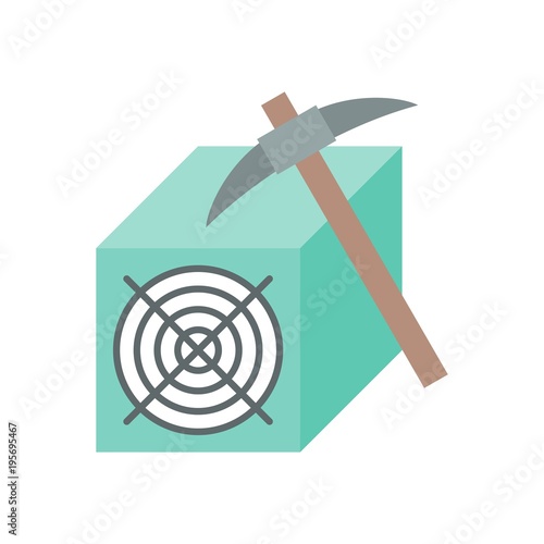 cryptocurrency icon, block chain mining hardware and machine, flat design