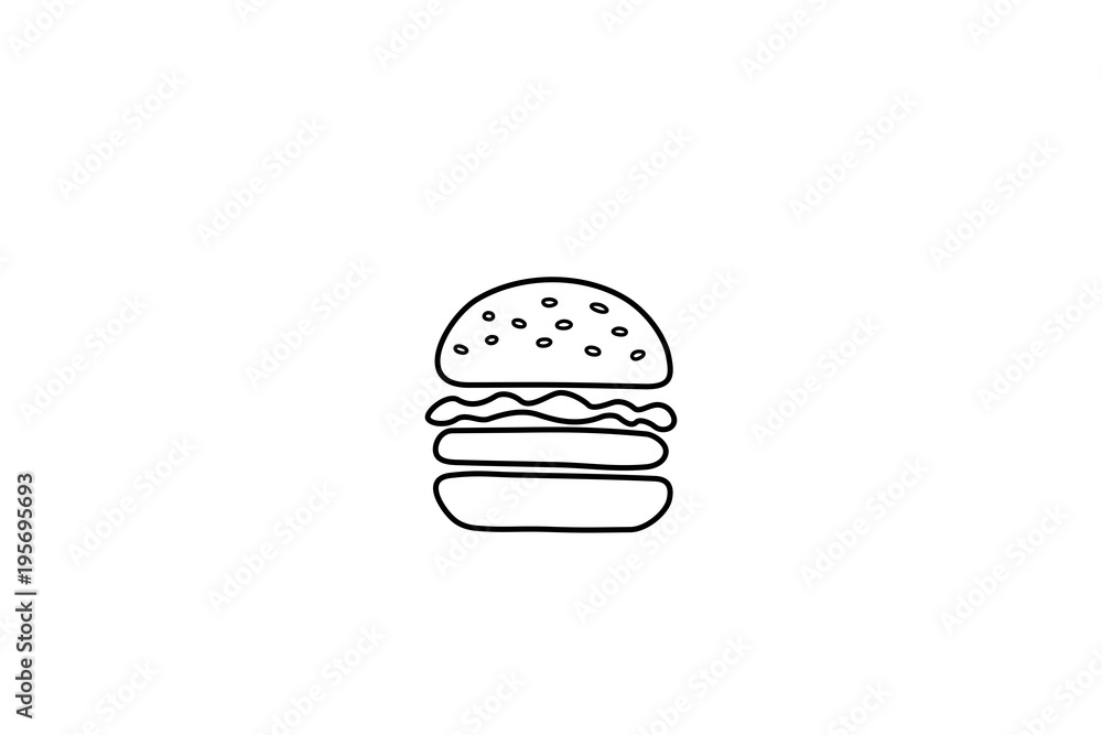 Drawing of a single patty hamburger, vector illustration. Drawing of a single patty hamburger, vector illustration.