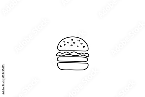 Drawing of a single patty hamburger, vector illustration.