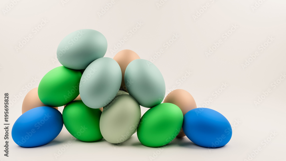 colorful easter eggs on a white.Spring holidays concept 3d rendered colorful easter eggs on a white.Spring holidays concept 3d rendered